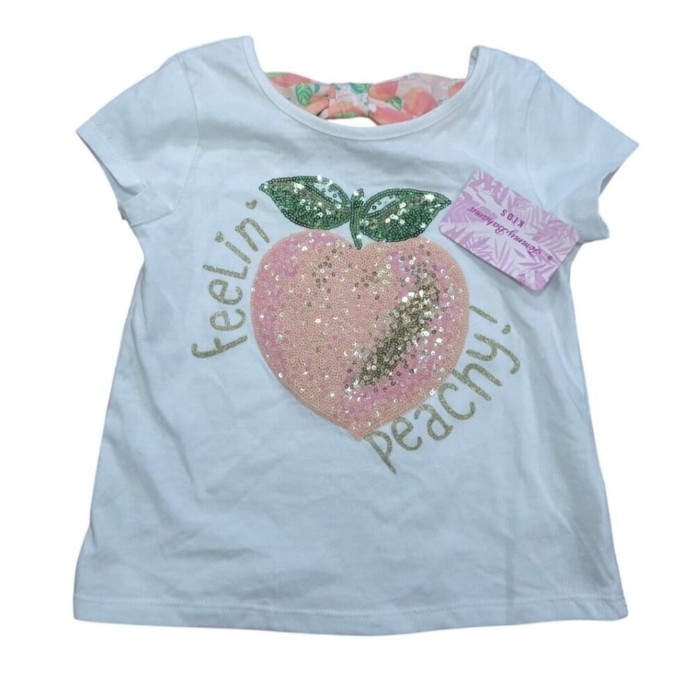 Girls 2PC Beige Quilted Sweatshirt & Glitter Peach Graphic Tee Set Size 5/6 - Picture 6 of 9